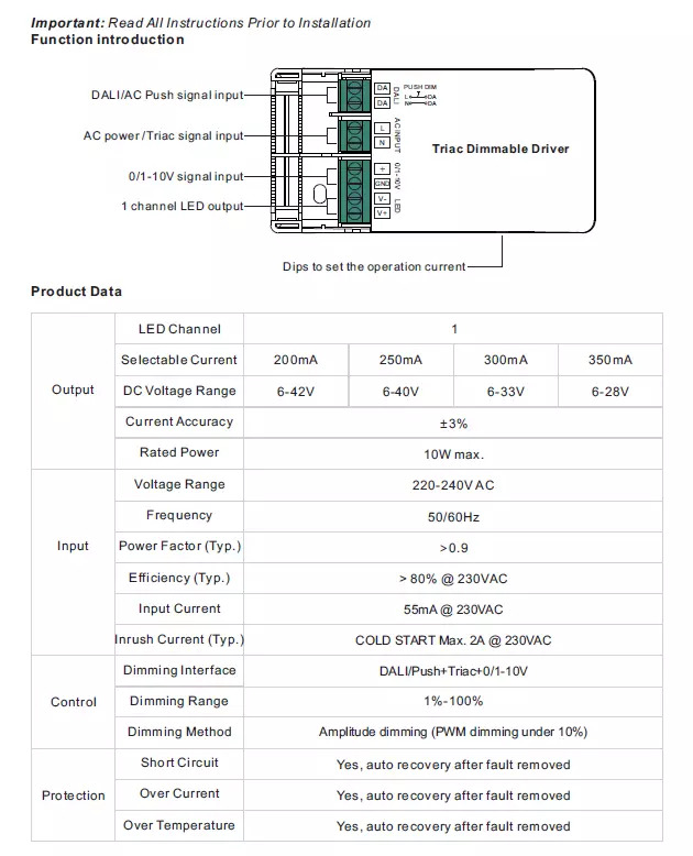 Driver TRIAC Dimmable DALI PUSH 0-10V